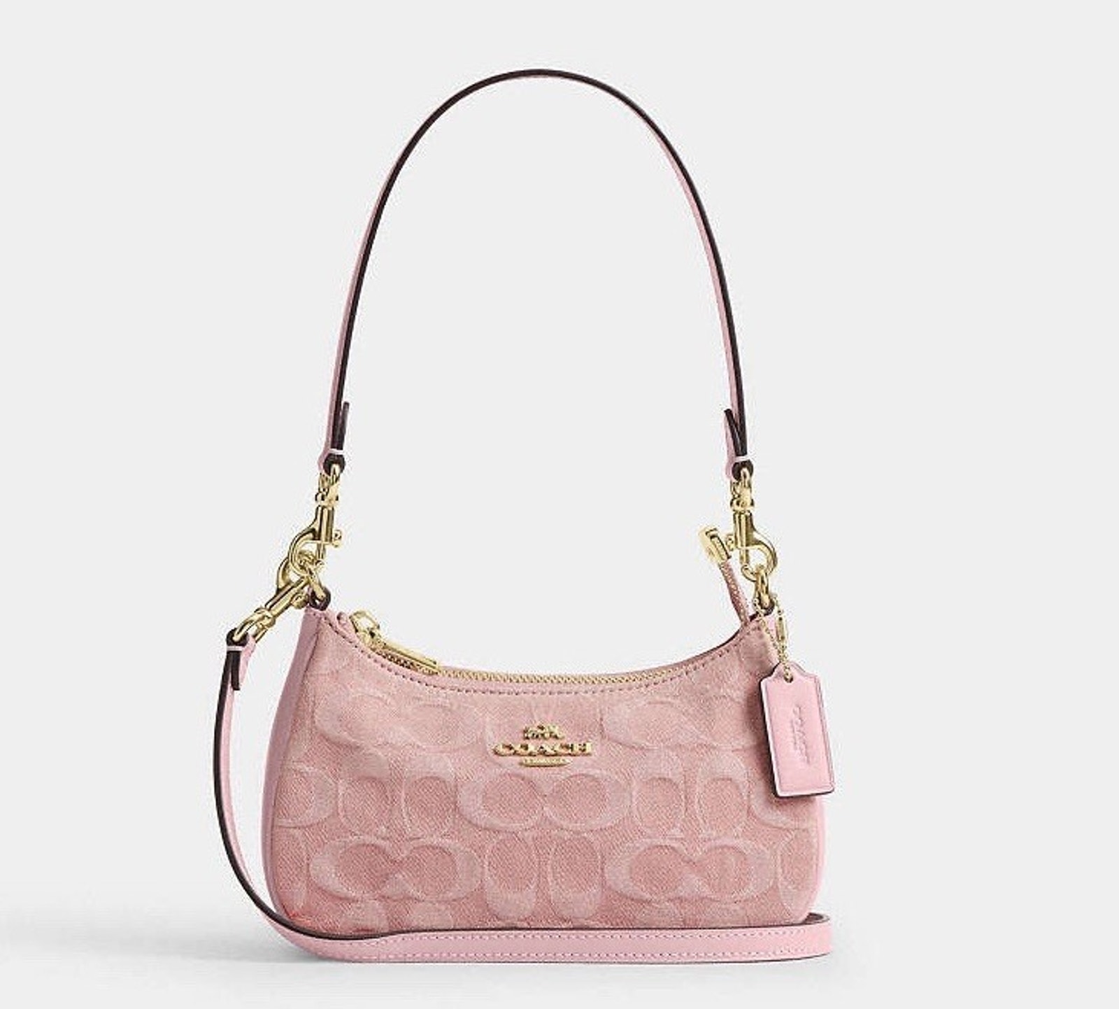 Nwt Coach Pink Signature Denim Teri Mini Small Shoulder Bag